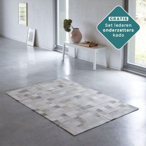 Grijs koeienhuid patchwork vloerkleed 180x120 cm - Dierenhuid patchwork tapijt - Koevel vloerkleed koehuid -Grijze oeienvacht patchwork koeienvel