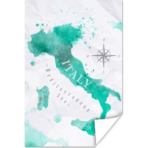 Wanddecoratie - Italië - Wereldkaart - Turquoise - 40x60 cm - Poster