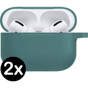 Case Geschikt voor Airpods Pro Hoesje Hoes Siliconen Met Clip Cover - Hoesje Geschikt voor Apple Airpods Pro Hoes Siliconen - Midnight Green - 2 PACK