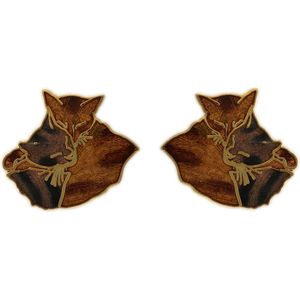 Behave Katten oorbel clip met oranje en bruine poes