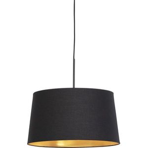 QAZQA combi - Klassieke Hanglamp met kap - 1 lichts - Ø 550 mm - Zwart Goud - Woonkamer | Slaapkamer | Keuken