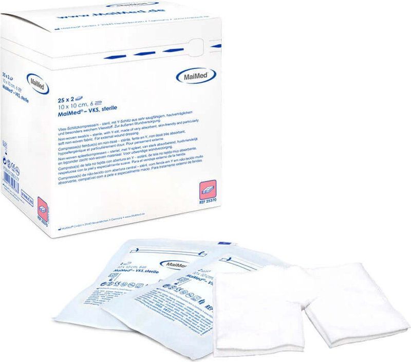 Maimed Non-woven split kompres 10x10cm- per 2 stuks steriel verpakt - (50 stuks)