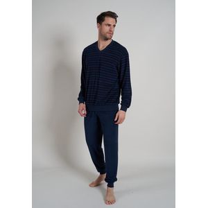 Gotzburg heren pyjama V-hals - donkerblauw gestreept - Maat: XL