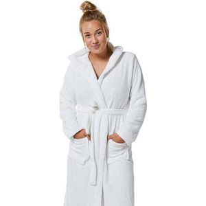 Badjas met sjaalkraag - Maat L - WIT (100% katoen)