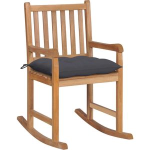 The Living Store Schommelstoel met antracietkleurig kussen massief teakhout - Schommelstoel - Teak - Tuinset - Buitenschrijnwerk - Lounge Stoel