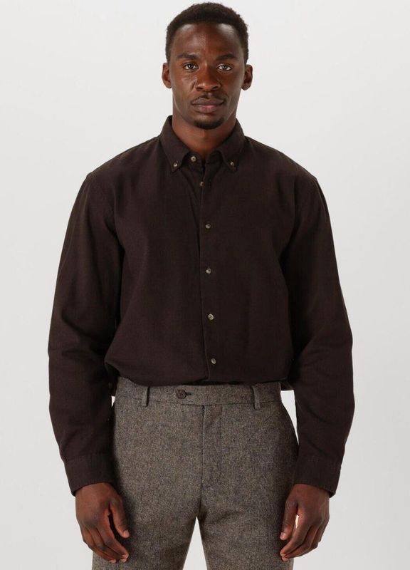 SELECTED HOMME - SLHREGNOAG MIX BDWN LS SHIRT CAMP - Bruin - Heren Overhemd