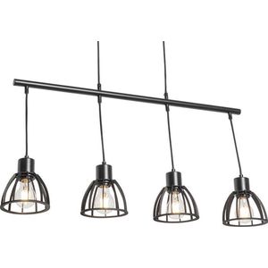 QAZQA fotu - Industriele Hanglamp eettafel - 4 lichts - L 80 cm - Zwart - Industrieel - Woonkamer | Slaapkamer | Keuken