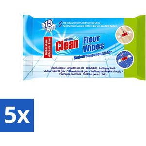 At Home - Clean - Vloer Reinigingsdoekjes - Reinigt Effectief - 15 Doekjes - Bulkverpakking - 5 stuks