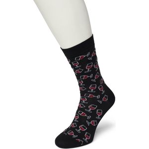 Bonnie Doon Dames Sokken met Wijnglas Print maat 36/42 Donker Grijs - Thema Sokken - Wijnglazen - Cadeau Sokken - Word je Happy en vrolijk van - Zacht Katoen met Gladde Teennaad - Comfortabel - Perfect Cadeau - Anthracite - BT991121.118