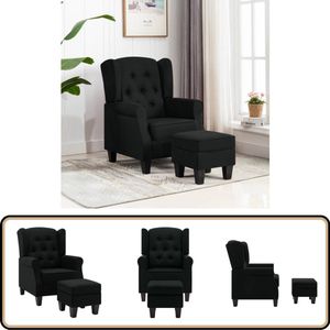 vidaXL Fauteuil met voetenbankje - Zwart - Stof Lounge Stoel - Fauteuils Lounge - Fauteuil Modern - Zwarte Fauteuil - Eetkamerstoel
