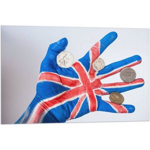Vlag - Engelse Vlag en Valuta op Handpalm - 90x60 cm Foto op Polyester Vlag