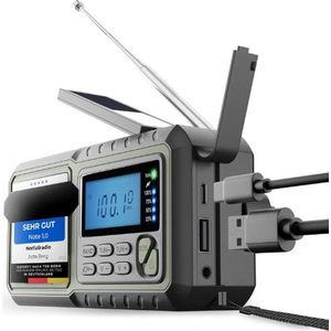 Mrs. Jones® Noodradio - Draagbare Radio - Noodpakket - Opwindbare Radio - Noodradio Opwindbaar En Batterij - Bouwradio - Noodradio Solar Opwindbaar - Radio - Op Zonne-Energie - Met Wereldontvanger - Ook Geschikt Als Zaklamp & Oplader