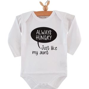 Baby Rompertje met tekst Always Hungry Just like my aunt | Lange mouw | wit | maat  74/80