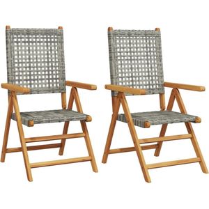 vidaXL - Tuinstoelen - 2 - st - massief - acaciahout - en - poly - rattan - grijs