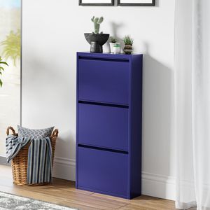 Schoenenkast Sokndal 3 kleppen middernachtblauw 104x50x15 cm [en.casa]