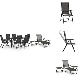 vidaXL Tuinset - Aluminium - Zwart/Antraciet - 6 Stoelen - 1 Eettafel - 1 Ligbed - 2 Voetensteunen/Tafels - Tuinset