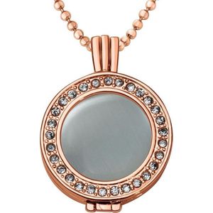 Quiges - Munthouder met Ketting en Munt 25mm Cat's Eye Wit - Rose Goudkleurig met Zirkonia - EPRHZ1886