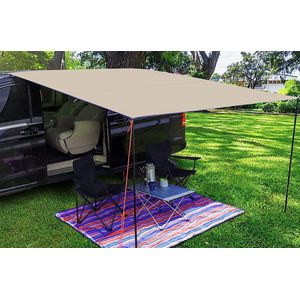 Voortent Caravan Zonnescherm Luifel Waterdicht 250 x 250 cm Camping Buiten Motor Tarp met UV-bescherming voor Camper en Kampeerbus khaki