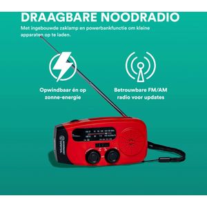 Draagbare Noodradio – Solar & Dynamo – FM/AM Radio, Zaklamp & Powerbank – Opwindbaar, USB-Oplaadbaar – Voor Noodpakket, Camping & Stroomuitval