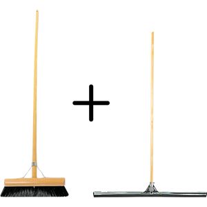 Synx Tools Paardenhaar 30cm + Vloertrekker 75cm met Steel 150cm - Kamerveger – Vloerreiniger – Moppen – Zachte binnenbezem met steel 150cm