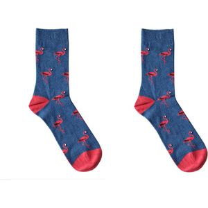 2 paar Nature Planet sokken volwassenen Blauw met Flamingo (100% Oeko-tex gecertificeerd) maat 39-42