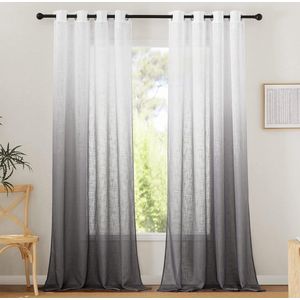 Goodivery ® Woonkamergordijnen, modern, set van 2 stuks, linnenlook, gordijn, half-transparant, 245 x 140 cm (h x b), witte gordijnen met kleurverloop, grijze gordijnen, halftransparant gordijn met