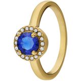 Lucardi - Dames Stalen goldplated vintage ring met blauwe zirkonia - Ring - Staal - Goudkleurig - 16 / 50 mm