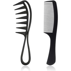 Zwarte Brede Tanden Kam - Grof Inky Kam - Krullend Tanden Kam voor Krullend Nat Golfachtig Dik Haar - Wimpers - Kapsalon - Voor Vrouwen en Mannen (2 stuks)