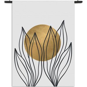 Mezo Wandkleed Scandinavisch Design Plant met Goud Element 01 Rechthoek Verticaal L (165 X 120 CM) - Wandkleden - Met roedes