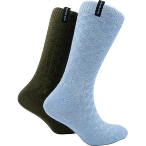 The Sockmaker sokken heren 41-46 - 2-pack Wool Boot - duurzaam - Square - Blue and Forest Green