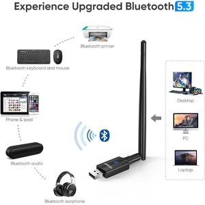 EDUP AX900 WiFi 6 USB Adapter & Bluetooth 5.3 - 900 Mbps - Dualband 2.4 & 5 GHz - High-Gain Antenne - Plug & Play - Compatibel met Windows 10/11