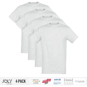 4 Pack Sol's Heren T-Shirt 100% biologisch katoen Ronde hals Ash Grey Maat 3XL