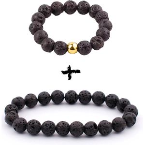 Bixorp Gems Edelstenen Sieraden Set Lavasteen - Armband + Ring