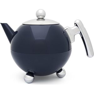Grote blauwe bolle dubbelwandige roestvrijstalen theepot 1,2 liter - isolerende kan voor thee - langer warm theegenot