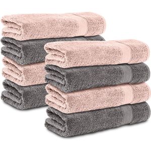 Komfortec 8x Handdoek 50x100 - 100% Katoen – Handdoekenset - Zacht - Antraciet&Roze