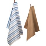 Ten Cate Theedoeken en Keukendoeken Set - Theedoeken en Handdoeken Set - Keukenset Theedoeken en Keukendoek - Keukendoek - Theedoek - 1x Keukendoek 50x50 cm - 1x Theedoek 60x65 cm - Katoen - Blauw en Zand