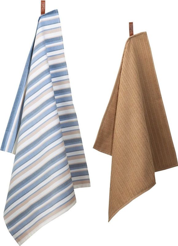 Ten Cate Theedoeken en Keukendoeken Set - Theedoeken en Handdoeken Set - Keukenset Theedoeken en Keukendoek - Keukendoek - Theedoek - 1x Keukendoek 50x50 cm - 1x Theedoek 60x65 cm - Katoen - Blauw en Zand
