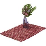 Relaxdays vloerkleed jute - 60 x 90 cm - vloertapijt - zigzag - handgeweven - beige/rood