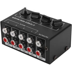 Mini Passieve Stereo Audiomixer - 4 Kanaals RCA Mixer voor Computer, Telefoon, en Tablet
