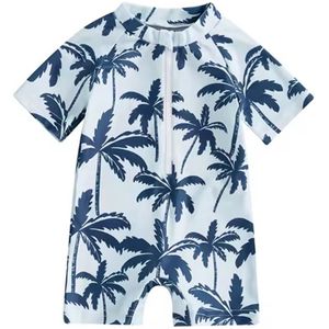 Zwempak voor Jongens - Maat: 92/98 - Thema: Palmbomen - Badpak / UV Zwem Pak - Unisex - Zonbescherming - Hoge Kwaliteit - Inclusief Muts / Hoedje - Vakantie & Zwembad - Zwemmen - Baby Badpak - Baby Zwemmen - Babybadpak - Zomer UV Badpakje UPF50+