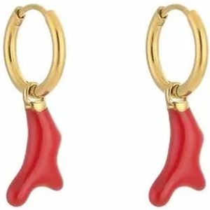 Bijoutheek Oorhangers Rode Koraal Goud