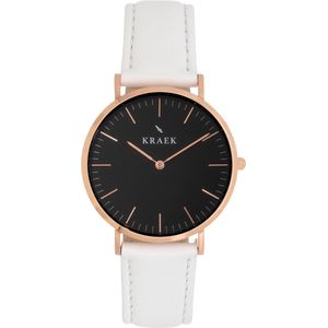 KRAEK Swift Rosé Goud Zwart 36 mm - Dames Horloge - Wit horlogebandje