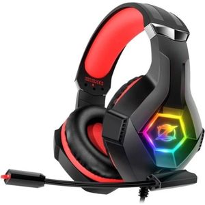 StayPowered Gaming Headset - Ultiem Surround Sound - Noise Cancelling Microfoon - Comfortabel en Duurzaam - Multiplatform Compatibel - RGB LED Verlichting - Stevige Gevlochten Kabel - Zwart/Rood - Levering Sneller dan Aangegeven!