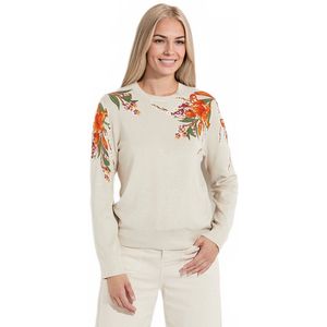 Warme trui met lange mouwen en ronde hals met bloemenprint