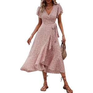Livano Zomerjurk Dames - Zomerjurken - Volwassen - Jurk - Ibiza Stijl - Sundress - Roze - Maat S