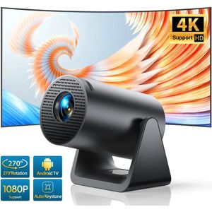 Mini Beamer - Projector - Digitale Projector - Draagbaar - Wi-Fi 6 en Bluetooth 5.2 - Android 11 Systeem - Ingebouwde Luidspreker - Compatibel met HDMI - Voeding - USB- EU Stekker Type - 300 ANSI - 29W - Zwart
