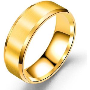 Heren Ring Goud kleurig met Strak Gepolijste Rand - Staal - Ringen Mannen Dames - Cadeau voor Man - Mannen Cadeautjes