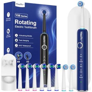 Draaibare elektrische tandenborstel met 8 borstelkoppen en 5 modi - Waterdichte tandenborstel met reisetui