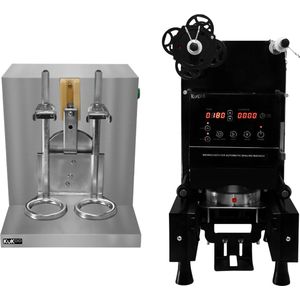 Automatische Bekersealmachine 500W & Bubble Tea-shaker 400 r/min 350 - 700 ml Digitale timer 6 - 120 Seconden GRATIS Filmdoos 500-650 Bekers per uur Plastic Papier 90/95 mm Diameter Roestvrij Staal