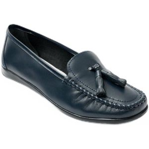 Leren Loafers - Navy - Damesloafers met Comfortbreedte en Kwastjes
